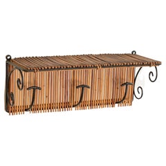 French Rattan and Iron Wall Hook with Shelf