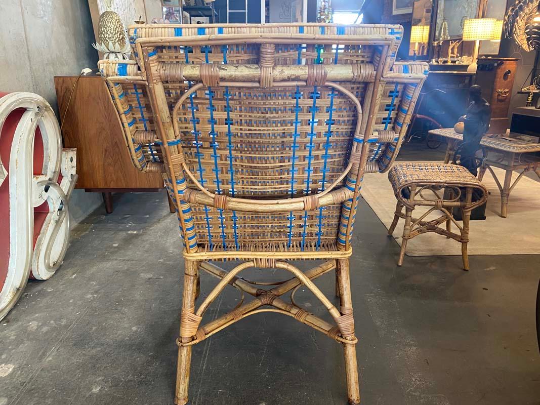 French Rattan Armchair with Ottoman, Art Nouveau 13