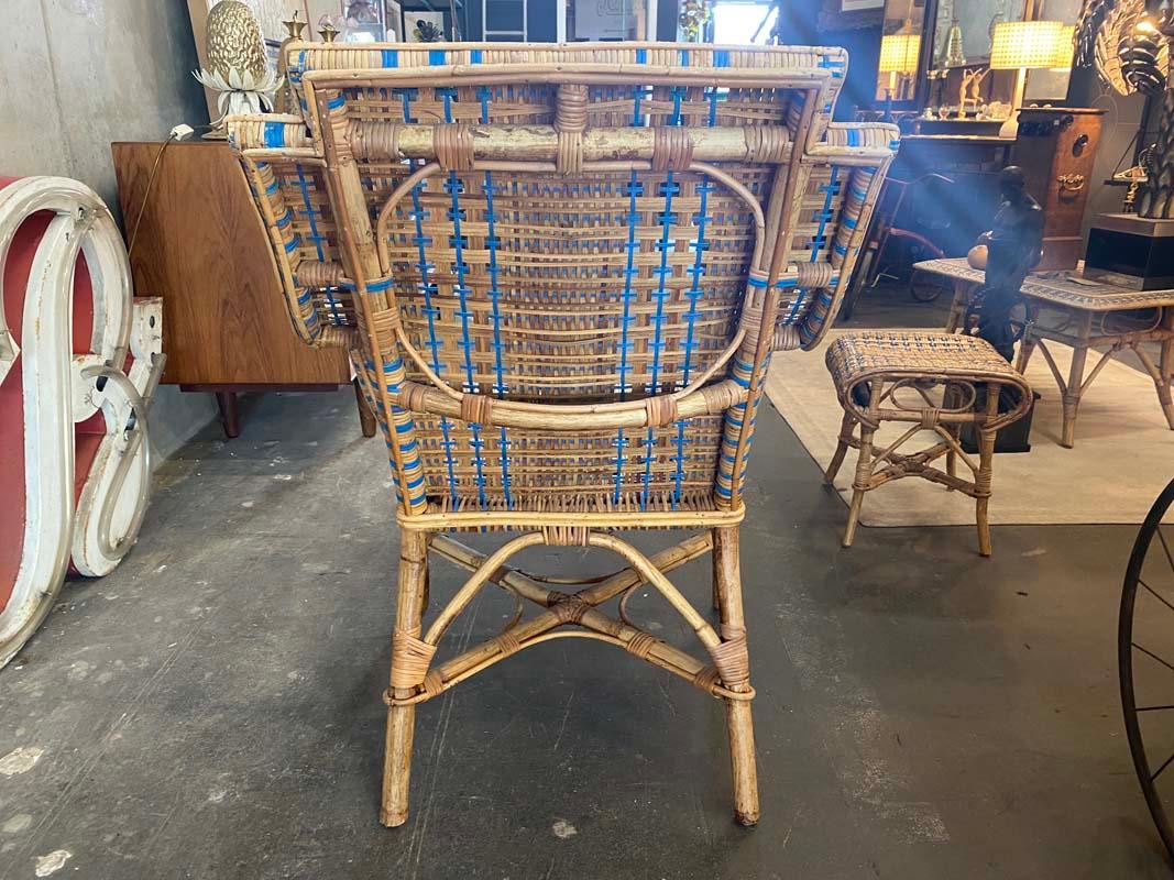 French Rattan Armchair with Ottoman, Art Nouveau 14