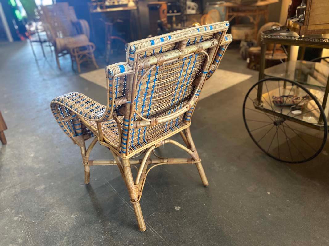 French Rattan Armchair with Ottoman, Art Nouveau 16