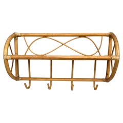 French Rattan & Bamboo Coat Rack With Shelf circa 1950