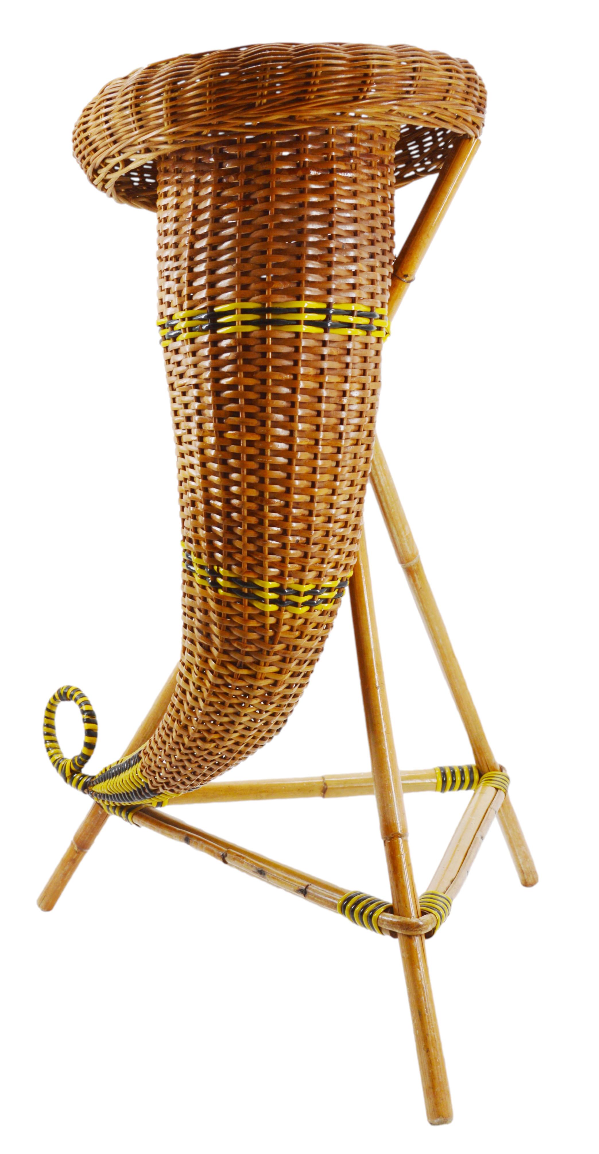 Art Deco French Rattan & Bamboo Plant Stand, Early 20th Century For Sale