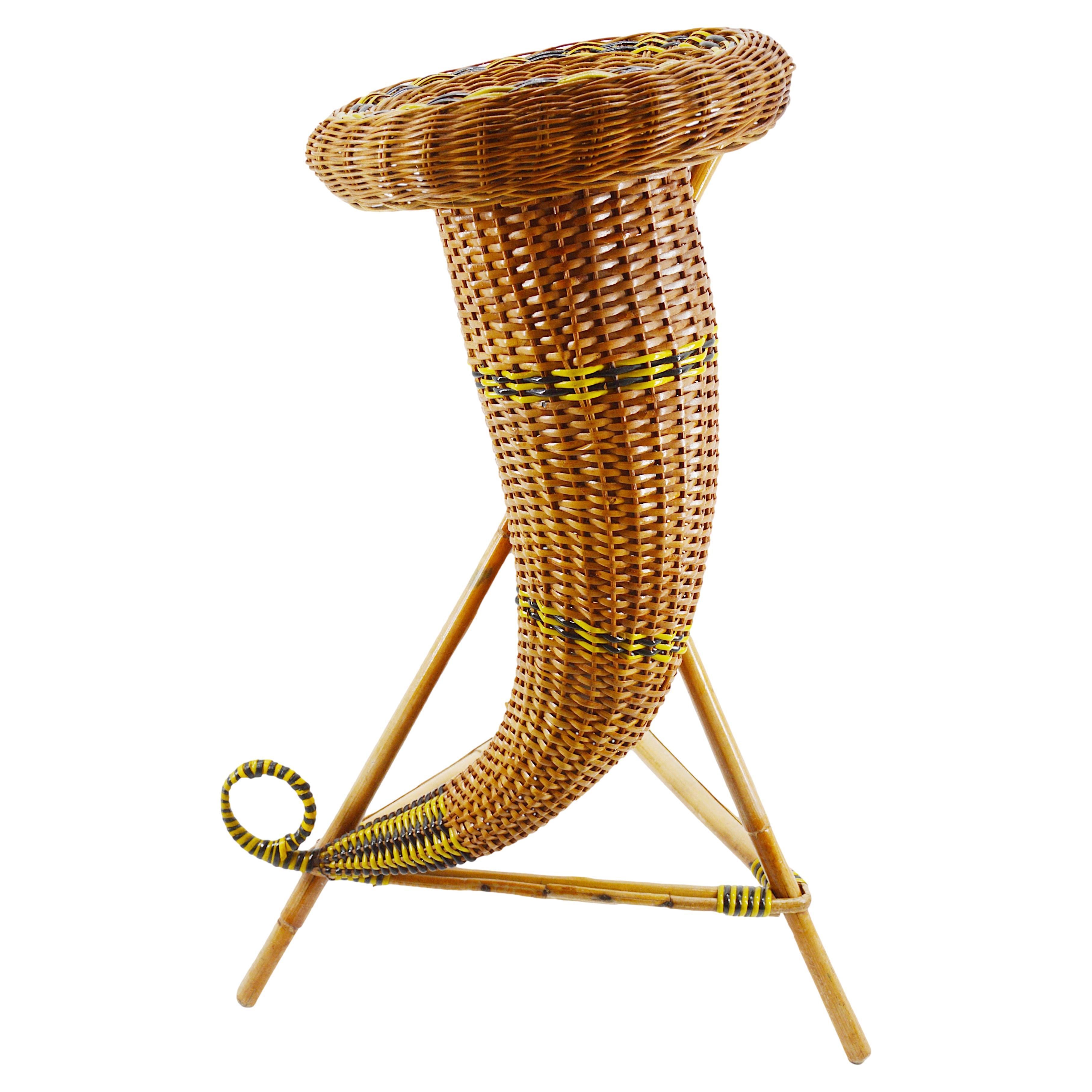 French Rattan & Bamboo Plant Stand, Early 20th Century For Sale