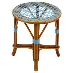 French Rattan & Bamboo Stool, Early 20th Century