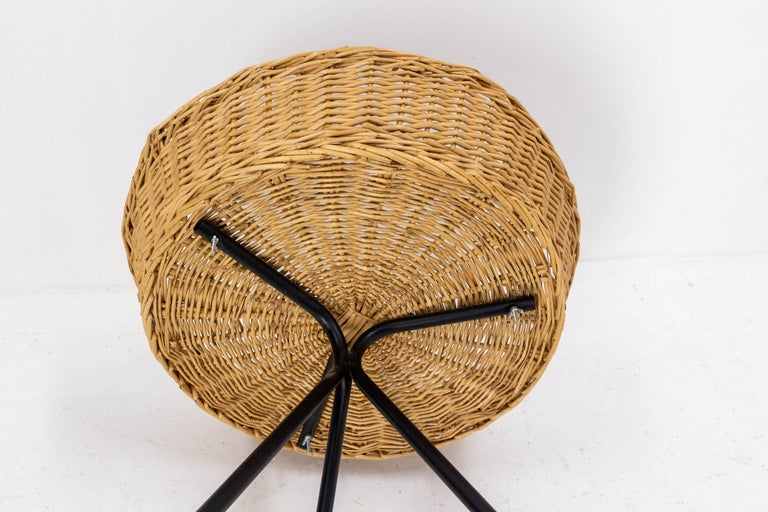 French Rattan Basket Stand Iron Legs Midcentury For Sale at 1stDibs
