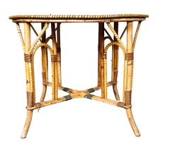 French Rattan Bistro Table And Pair Of Side Chairs