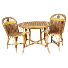 French Rattan Bistro Table And Pair Of Side Chairs