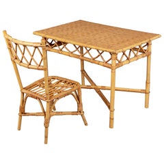 French Rattan Child's Desk and Chair Set