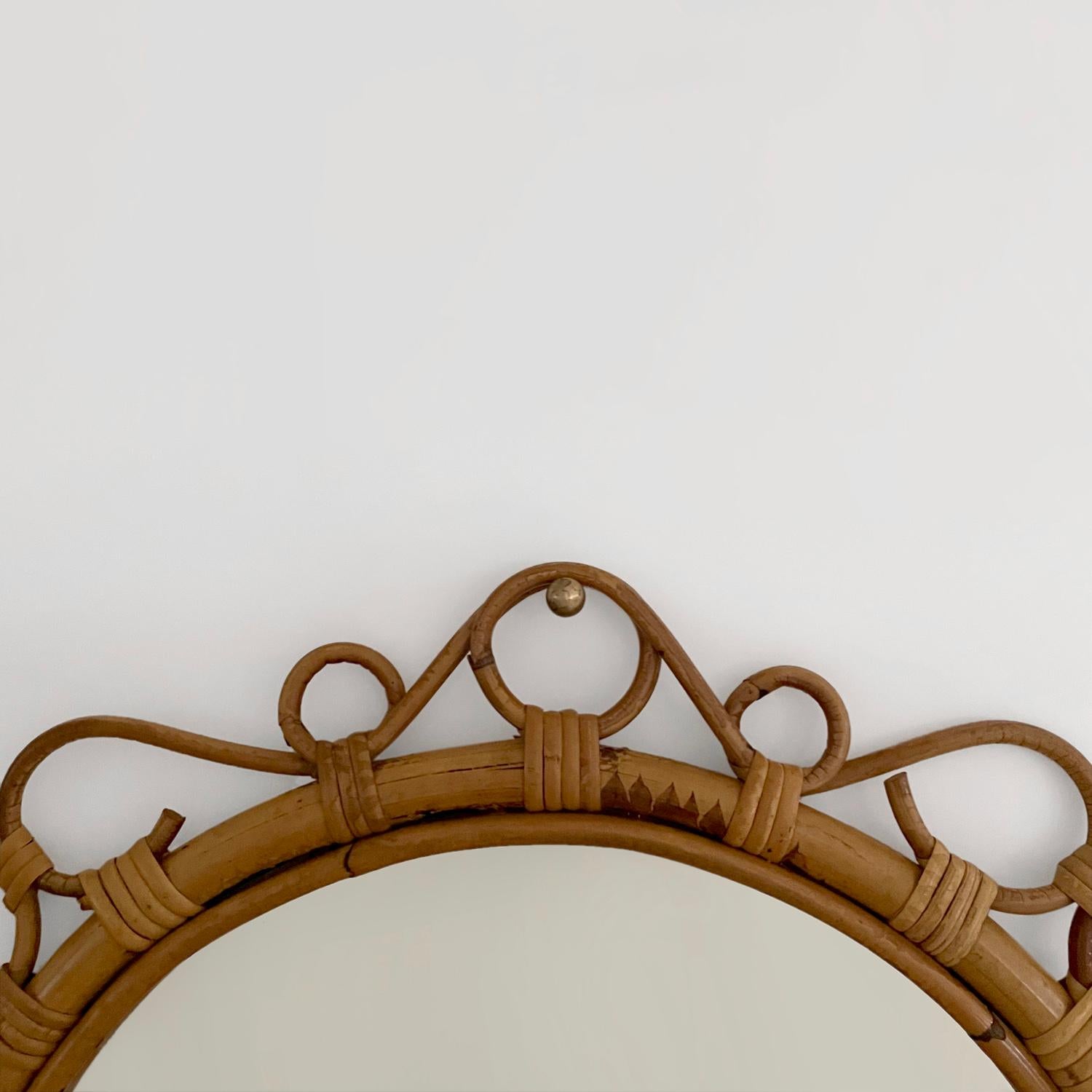 French Rattan Circular Wall Mirror For Sale 7