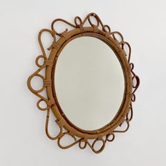 French Rattan Circular Wall Mirror
