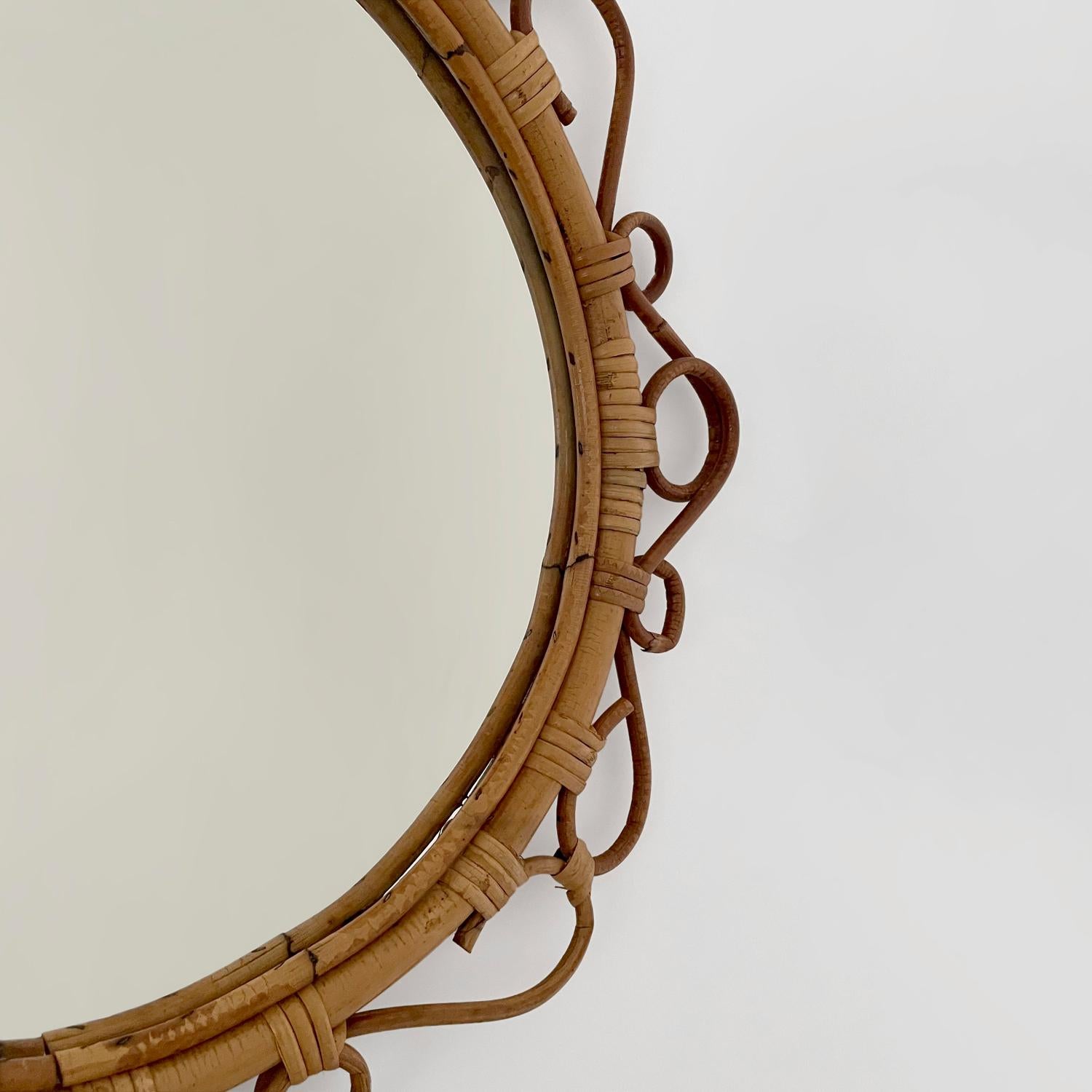 French Rattan Circular Wall Mirror For Sale 3