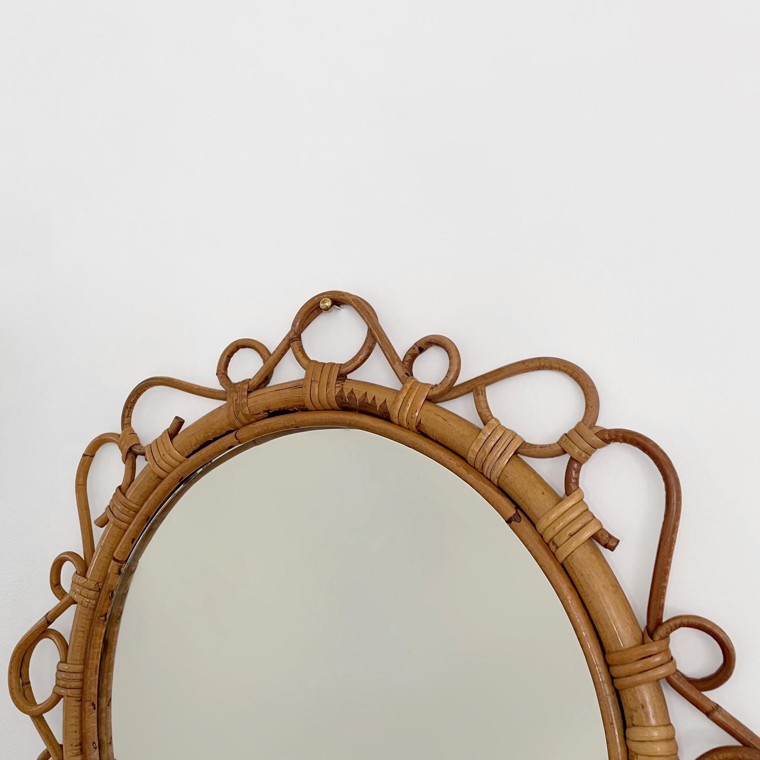 French Rattan Circular Wall Mirror For Sale 4