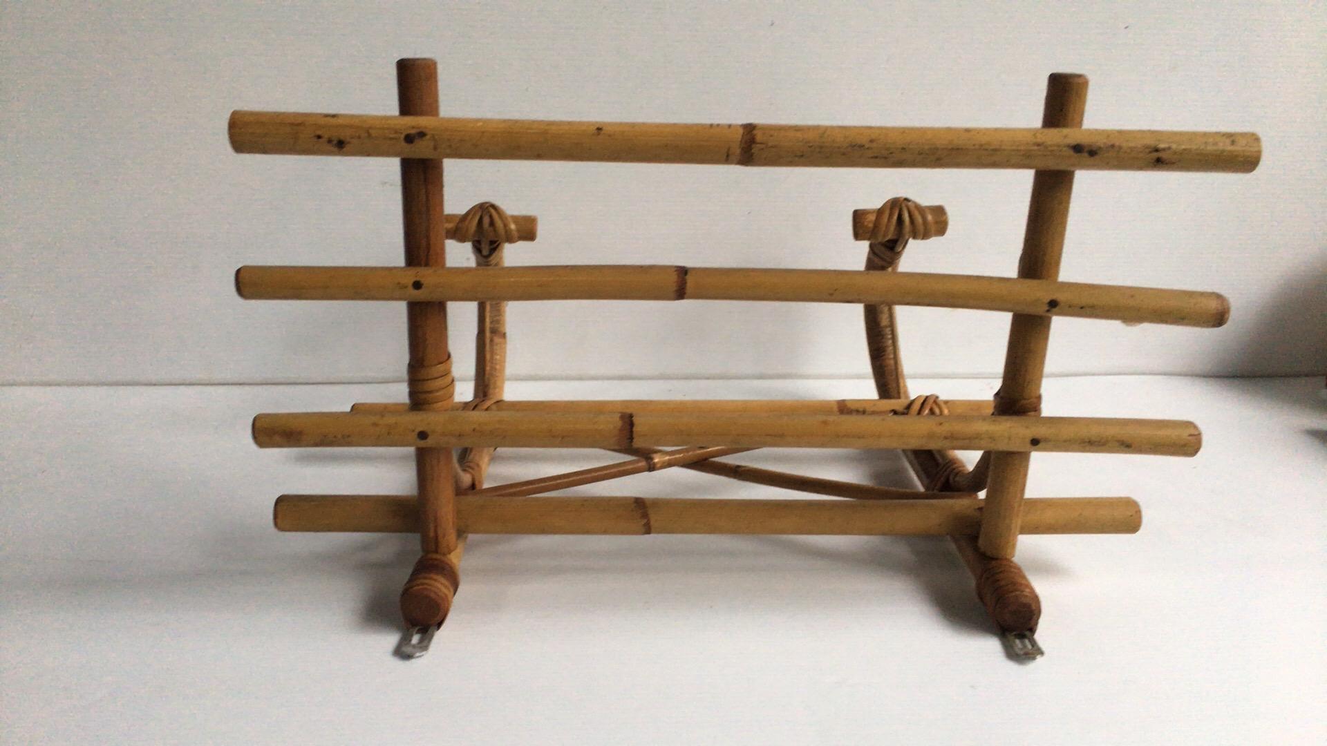 Mid-Century Modern French Rattan & Bamboo Coat Rack Louis Sognot, circa 1950 For Sale