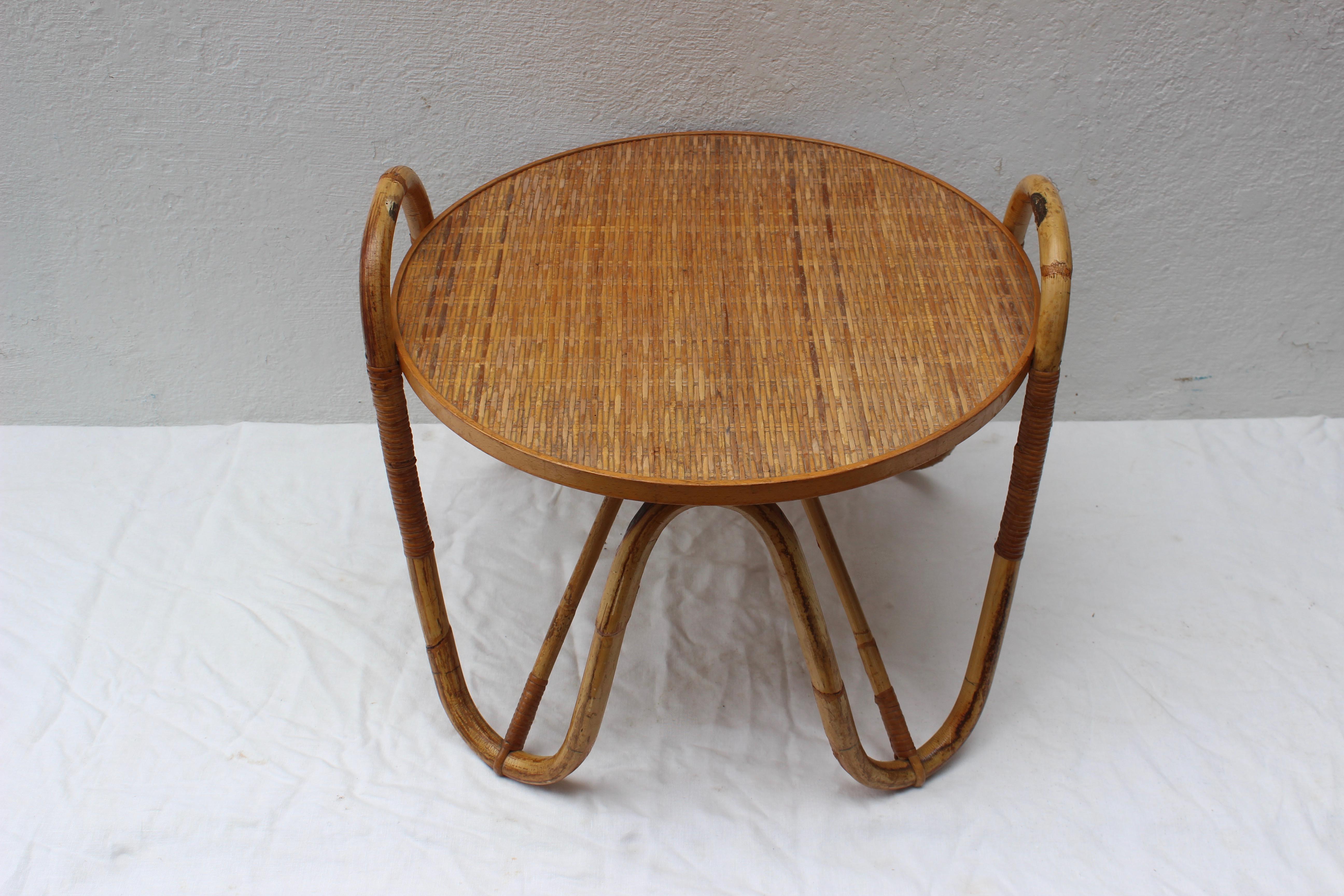 20th Century French Rattan Coffee Table in the Style of Jean Royère