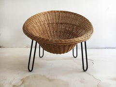 French Rattan Cone Basket Lounge Chair, France, 1950s
