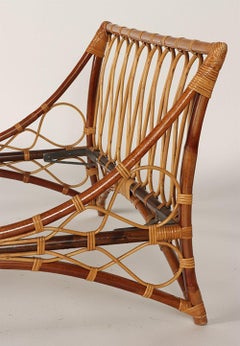 French Rattan DayBed Two Tone Mid Century Modern Wicker Bench Sofa c. 1960