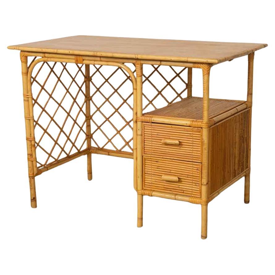 Französischer Rattan-Schreibtisch von Louis Sognot