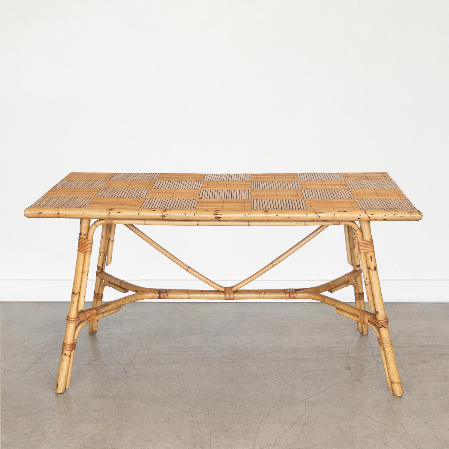 20th Century French Rattan Dining Table by Audoux Minet For Sale