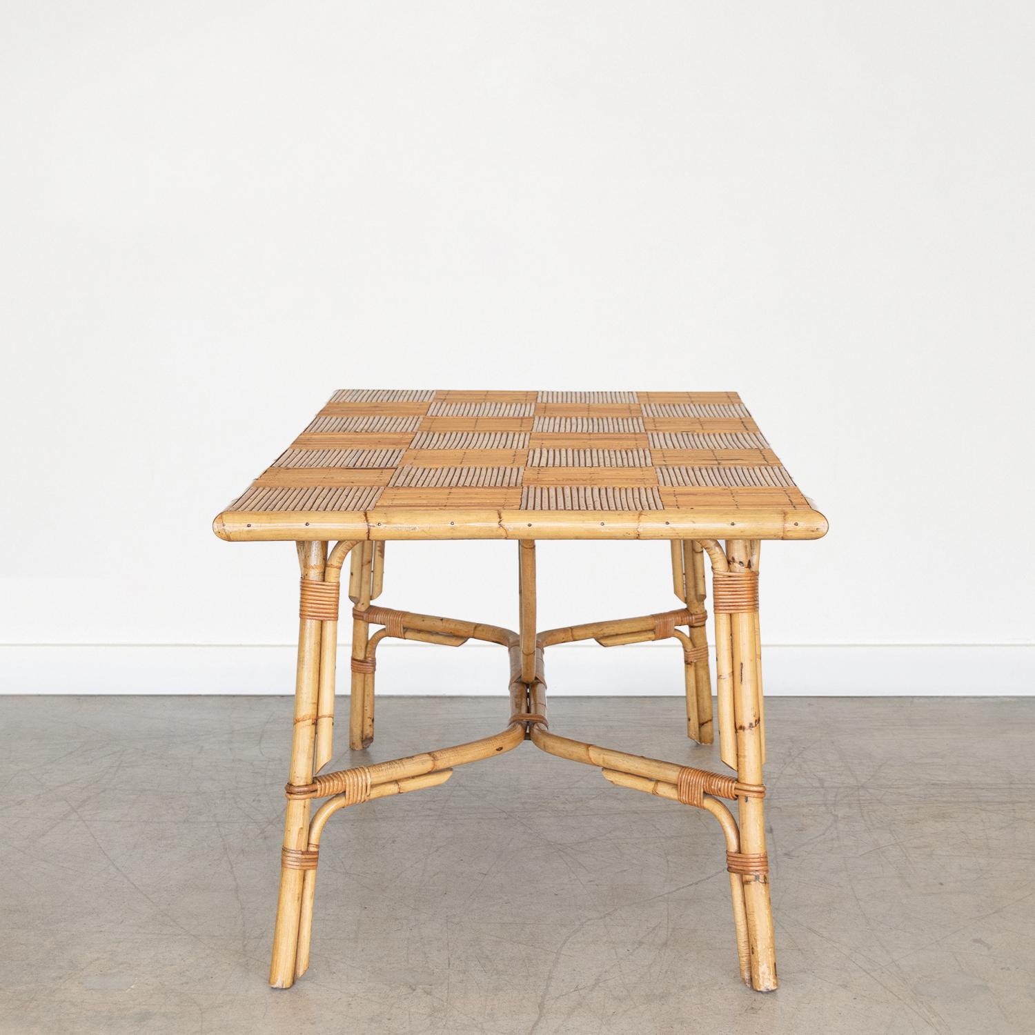 French Rattan Dining Table by Audoux Minet For Sale 1