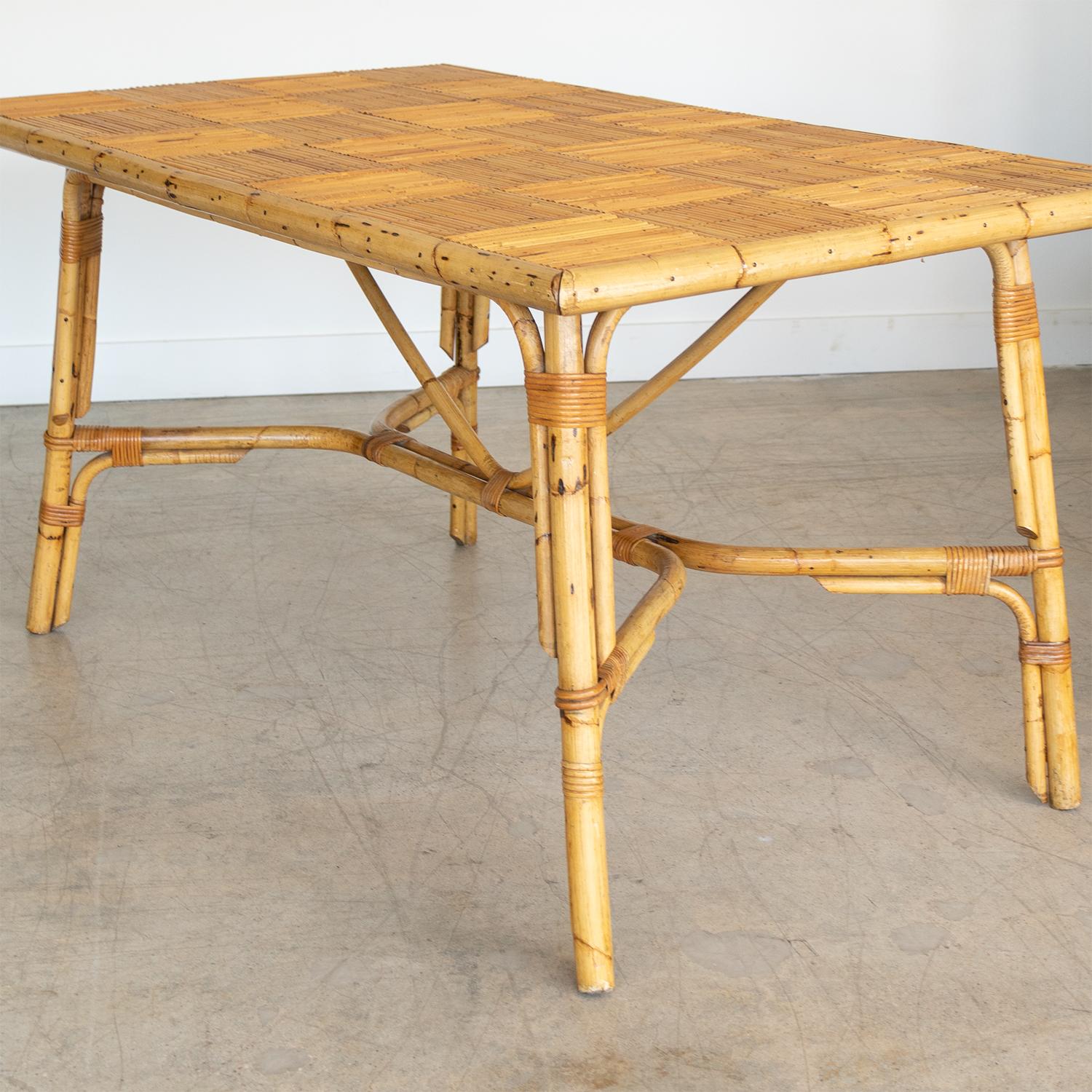French Rattan Dining Table by Audoux Minet For Sale 4