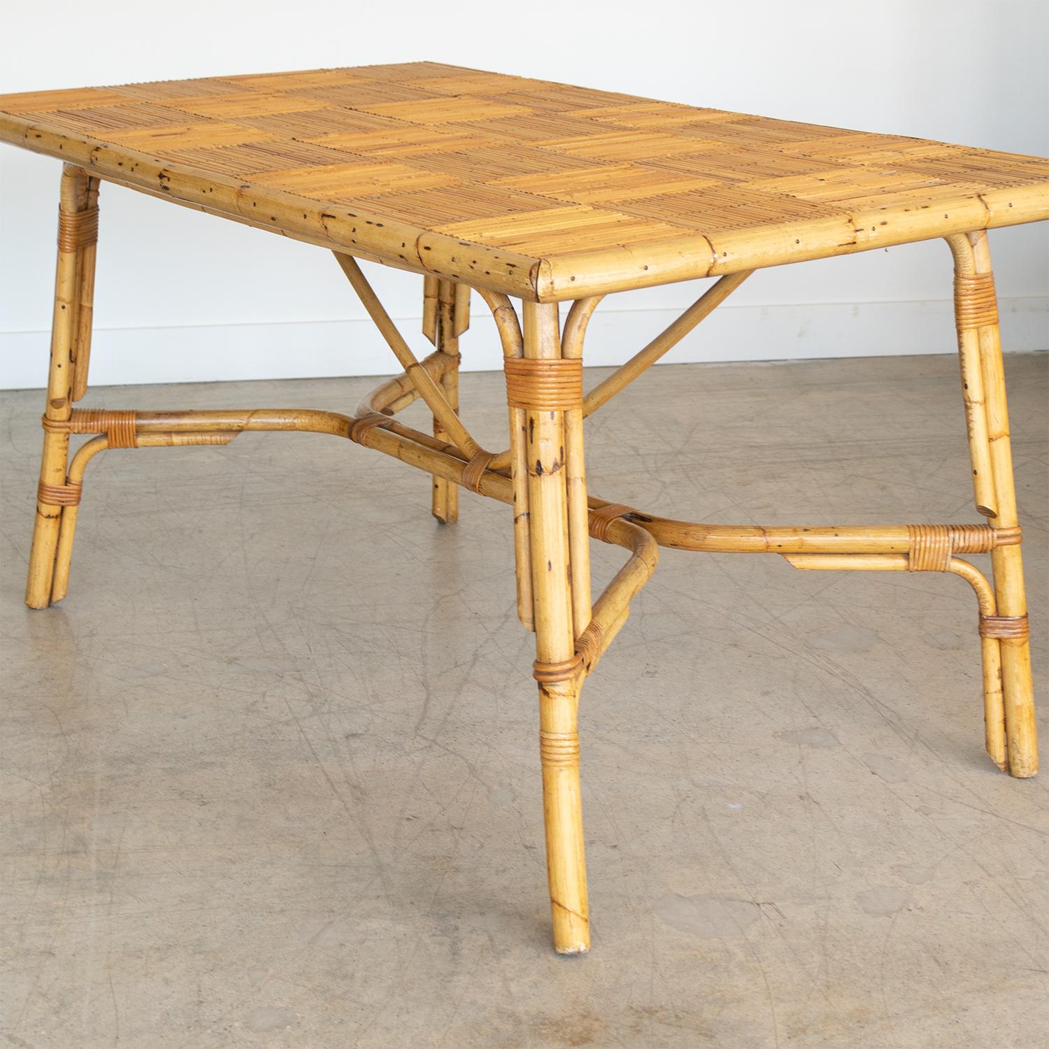 French Rattan Dining Table by Audoux Minet 5