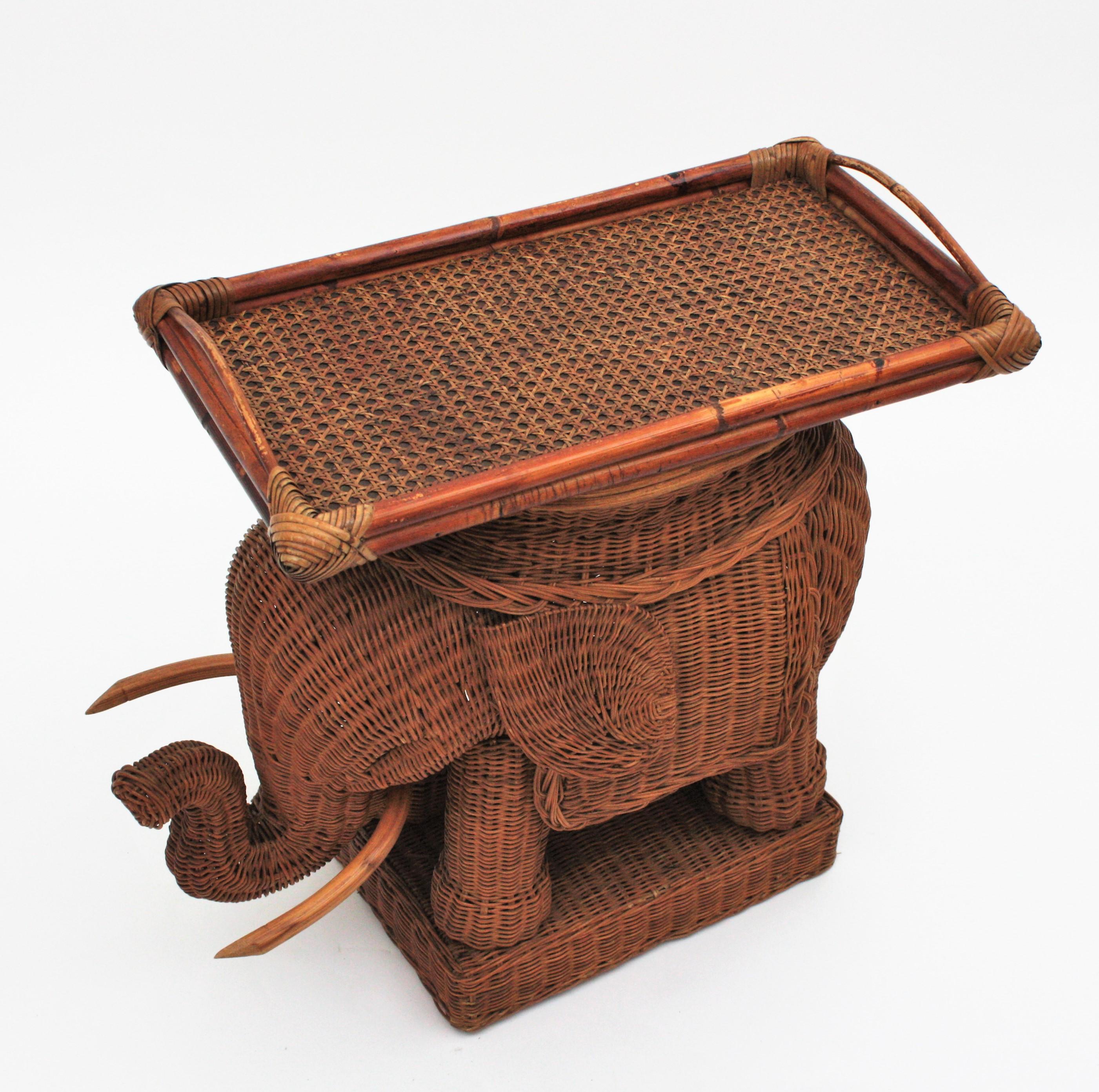 French Rattan Elephant Tray Table or Drinks Table, 1950s 5