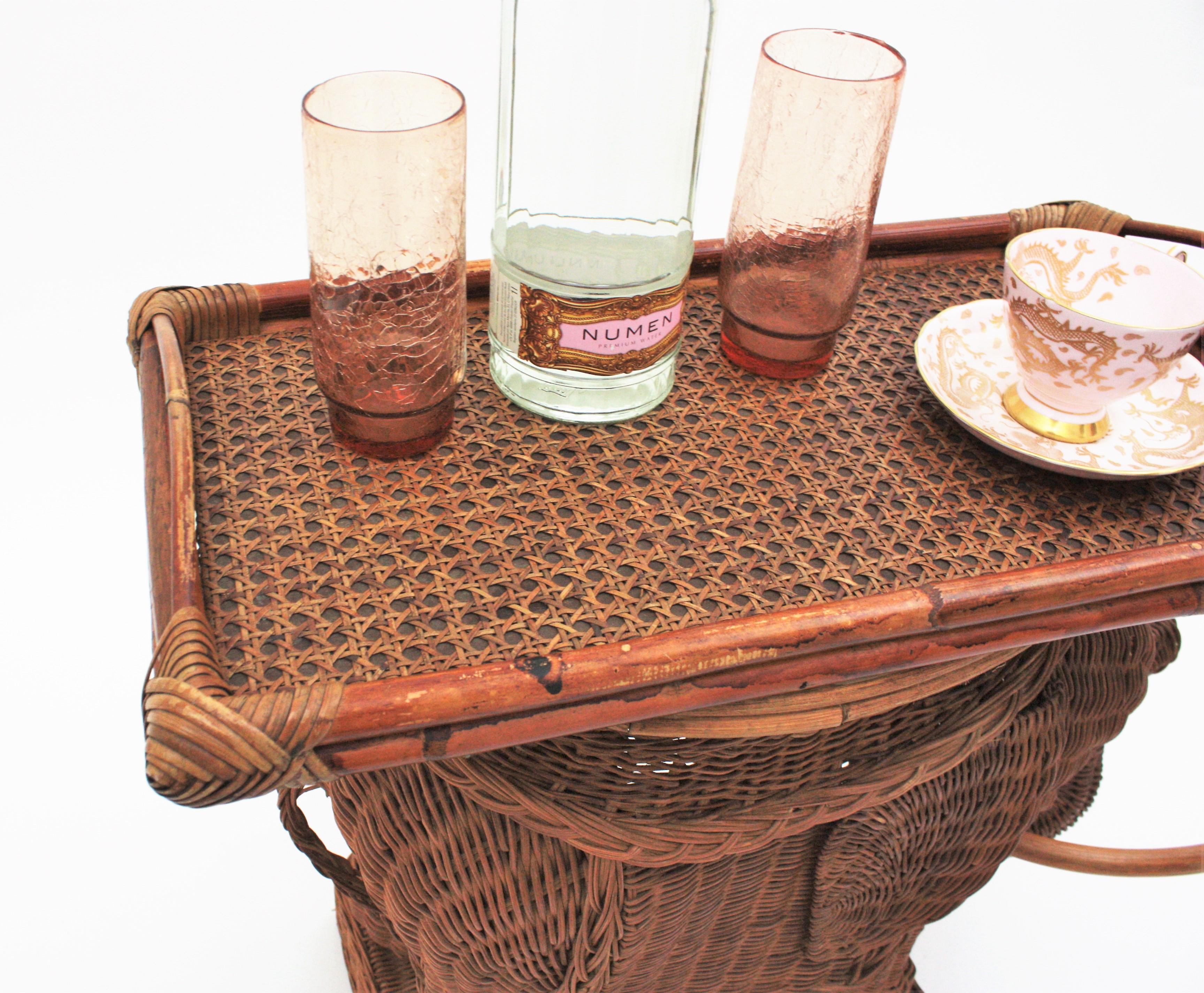 French Rattan Elephant Tray Table or Drinks Table, 1950s 6