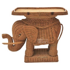 French Rattan Elephant Tray Table or Drinks Table, 1950s