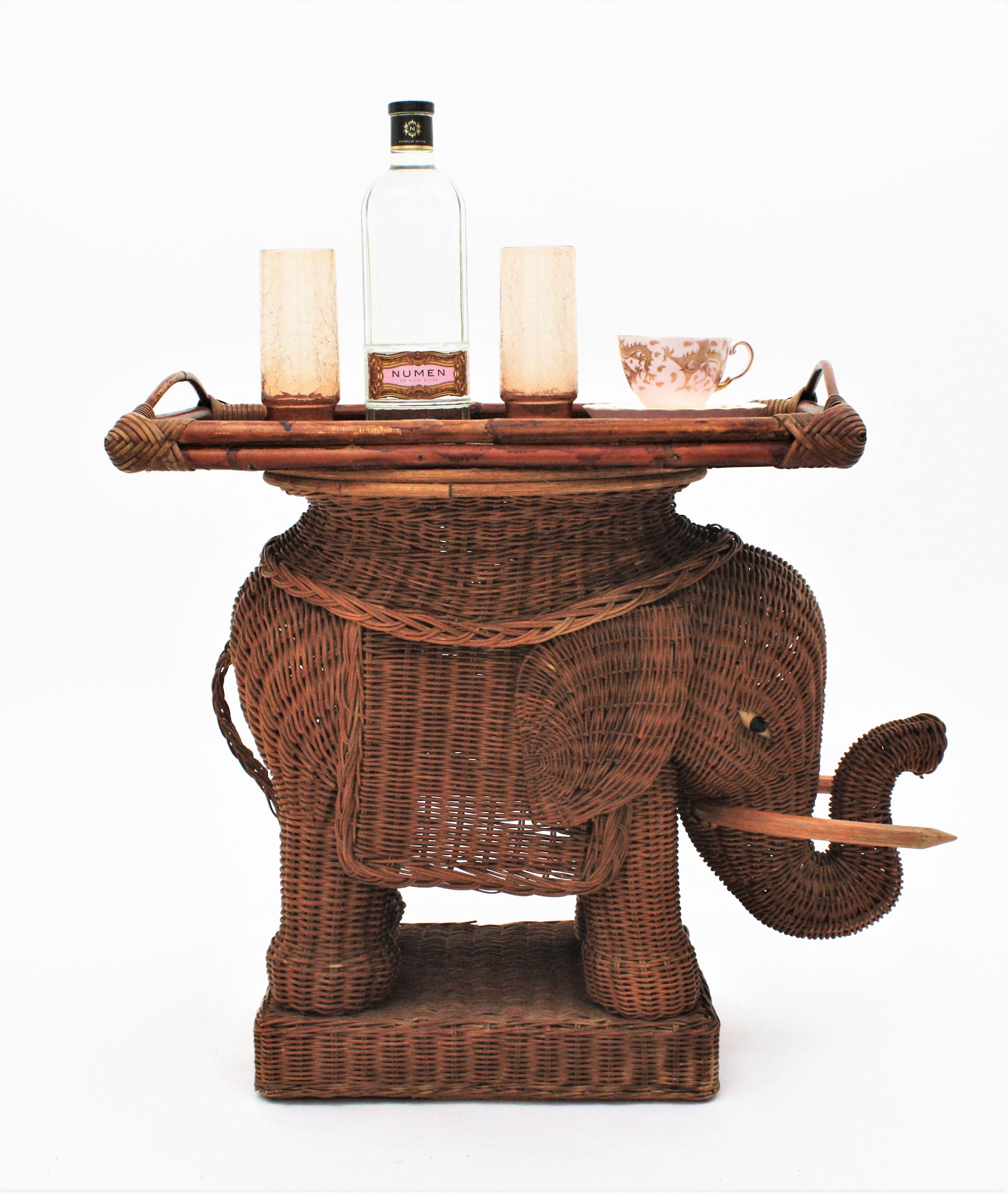 Wicker French Rattan Elephant Tray Table or Drinks Table, 1950s