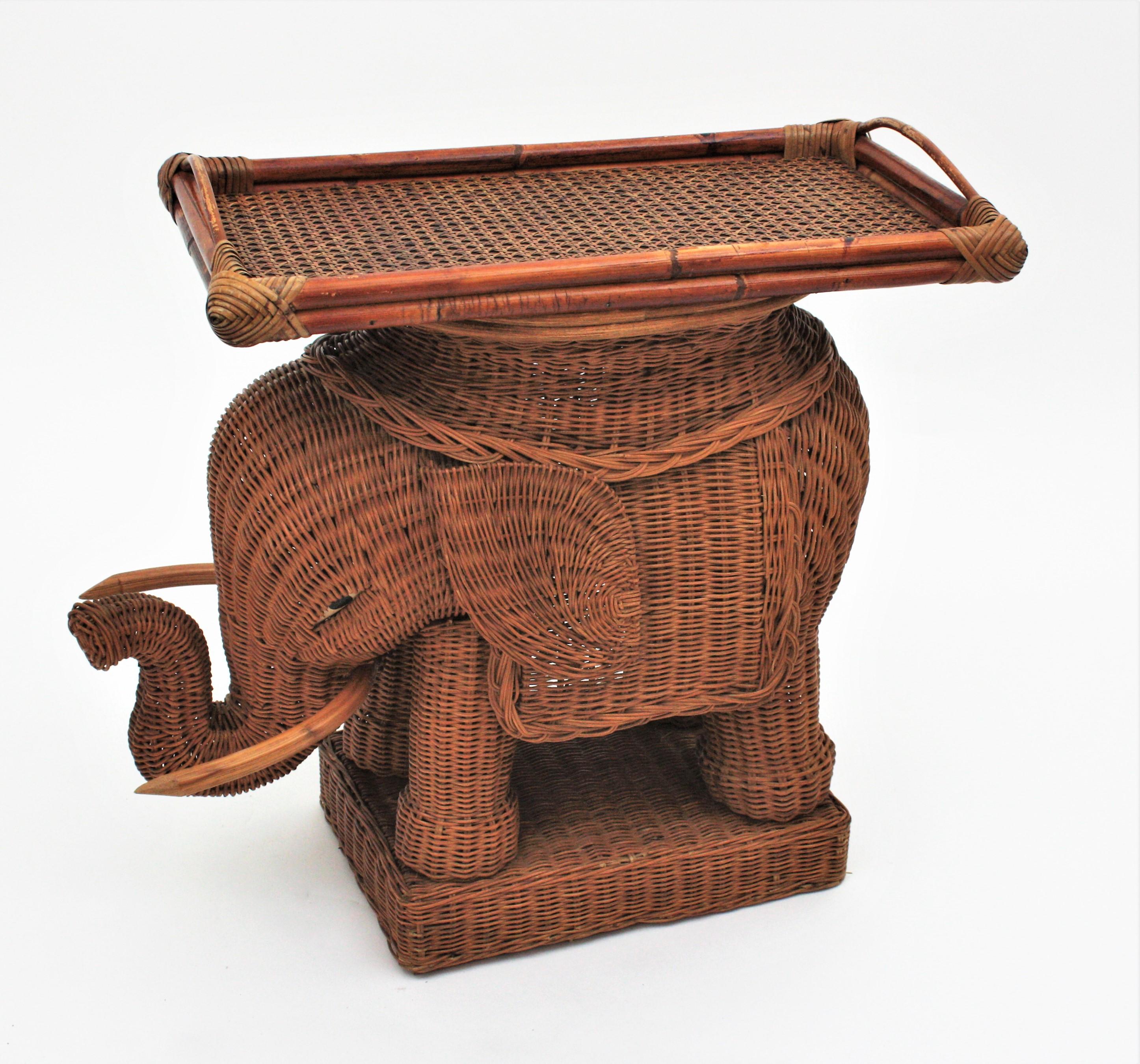 French Rattan Elephant Tray Table or Drinks Table, 1950s 1