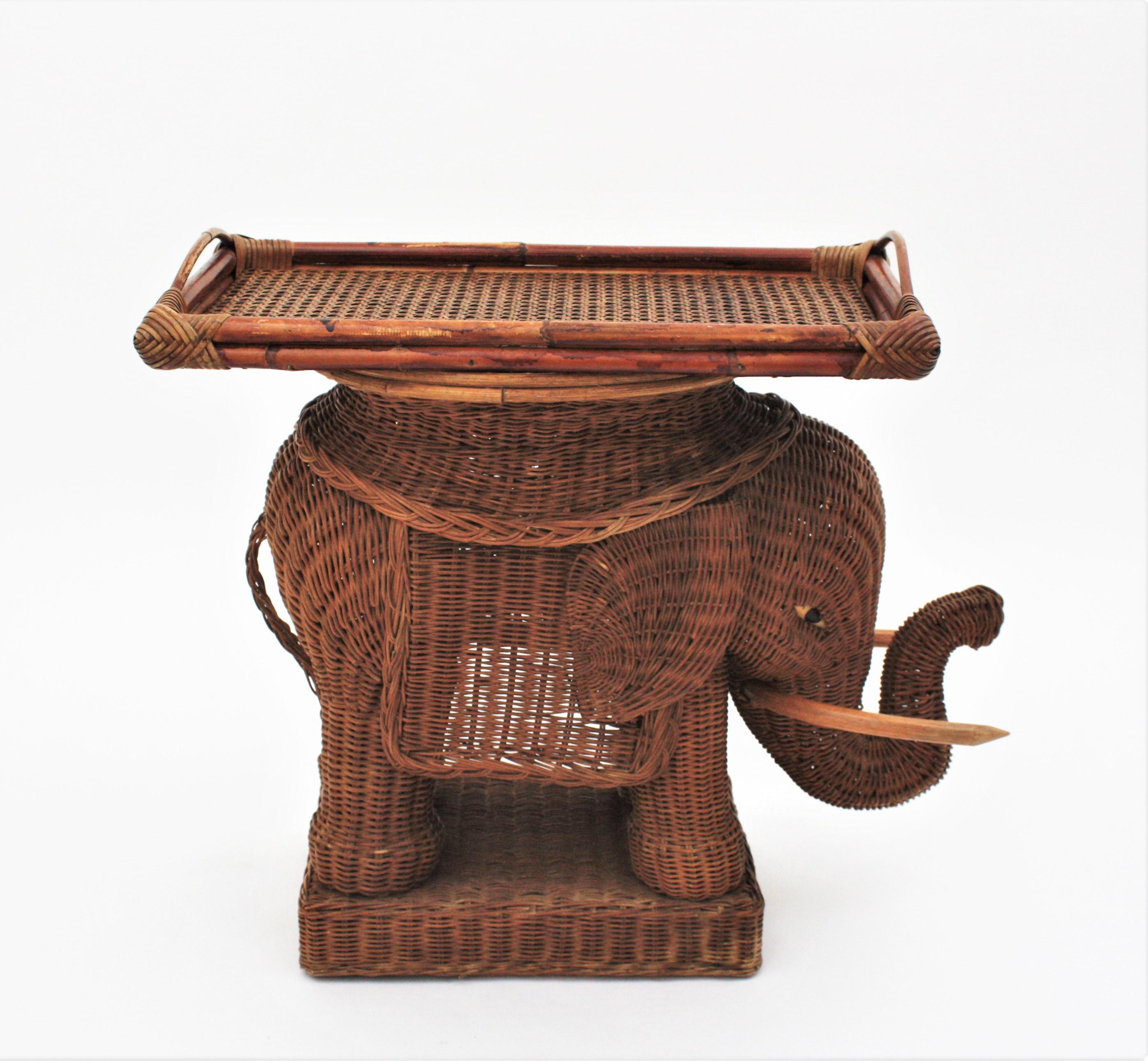 French Rattan Elephant Tray Table or Drinks Table, 1950s 2