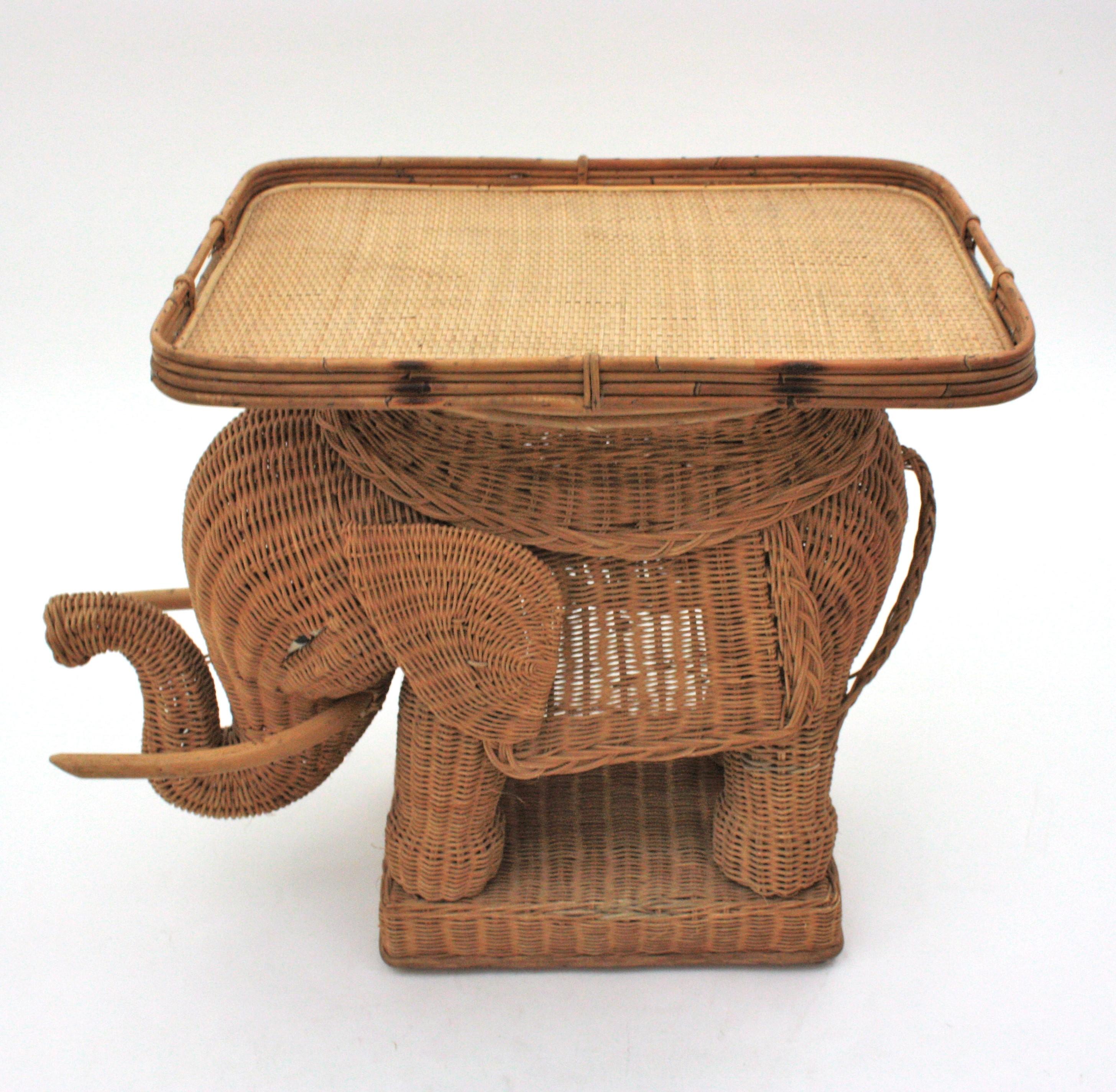 20th Century French Rattan Elephant Tray Table or Drinks Table, 1950s For Sale