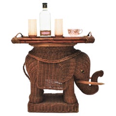 Vintage French Rattan Elephant Tray Table or Drinks Table, 1950s