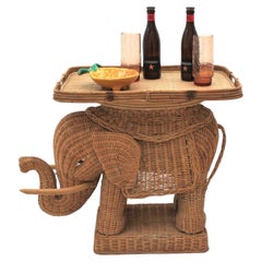 French Rattan Elephant Tray Table or Drinks Table, 1950s