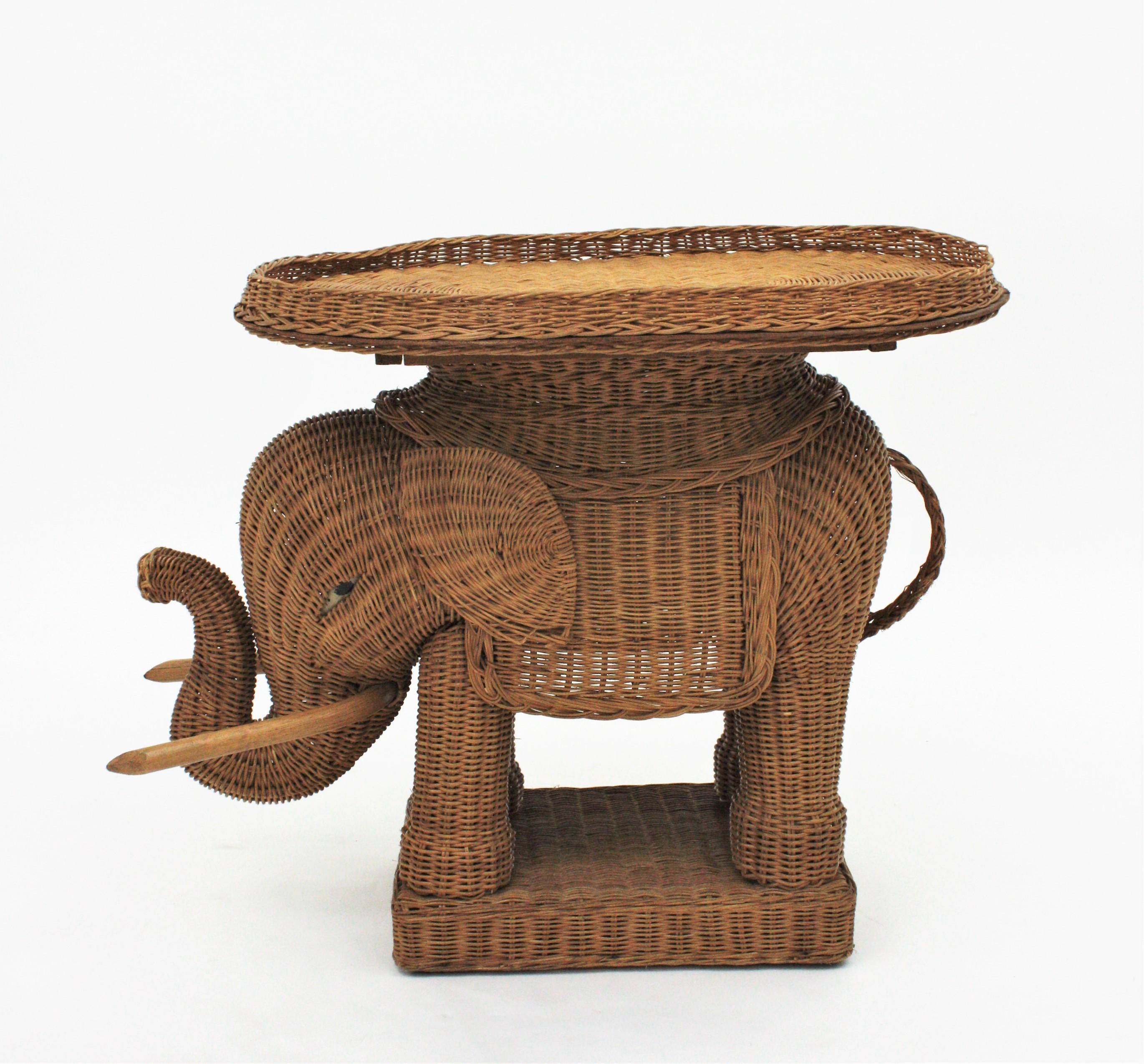 French Rattan Elephant Tray Table or Drinks Table 2
