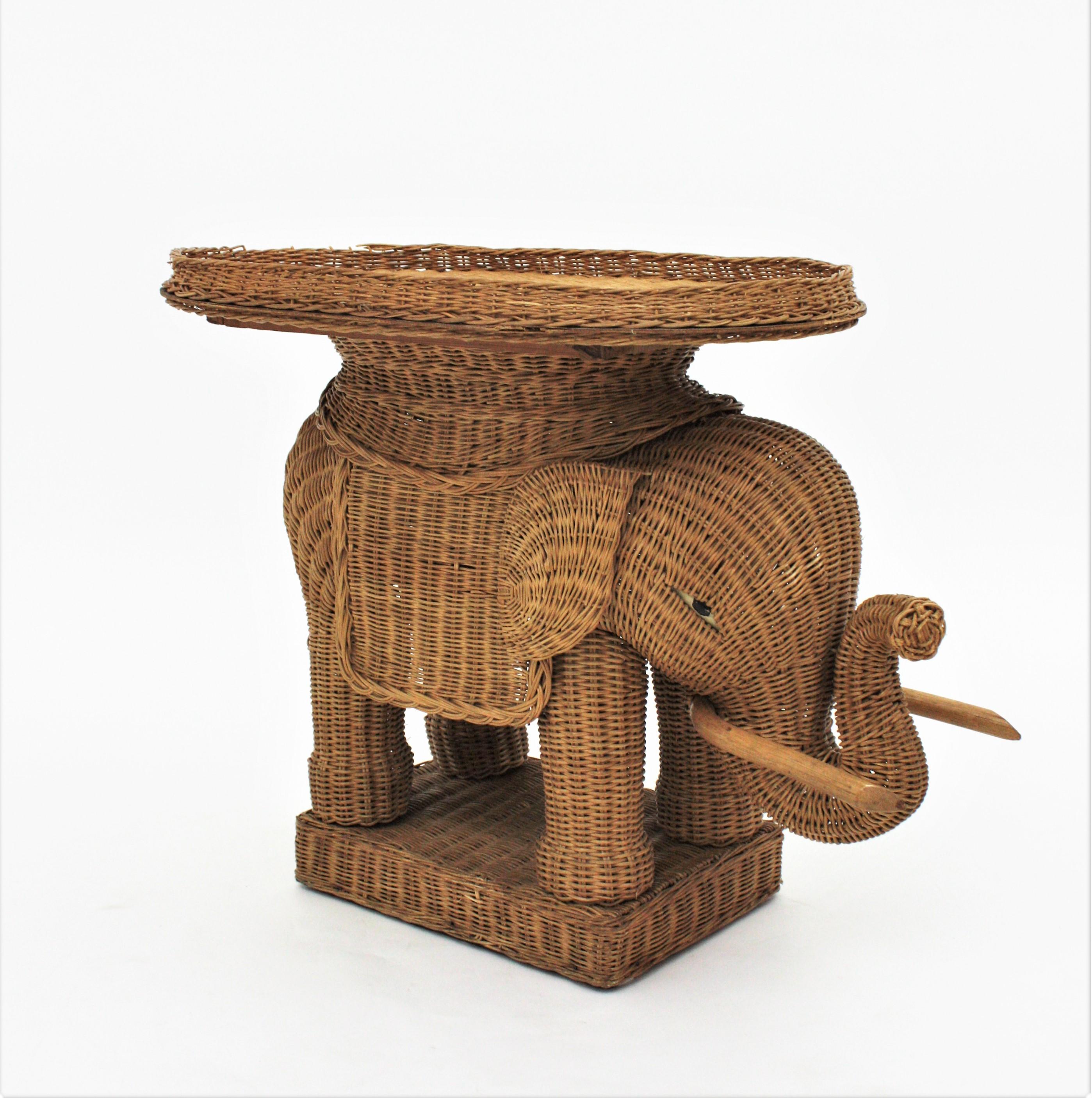 Wicker French Rattan Elephant Tray Table or Drinks Table