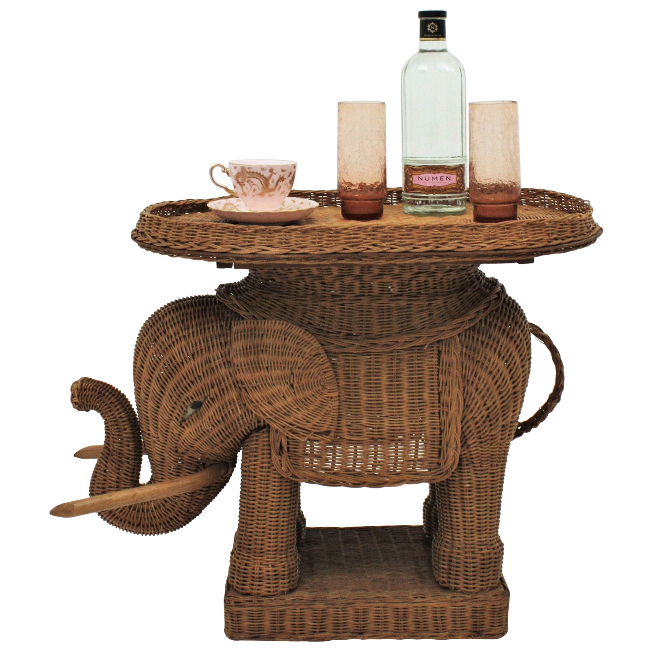 French Rattan Elephant Tray Table or Drinks Table