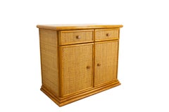 French Rattan & Elm Buffet Cabinet, circa 1970