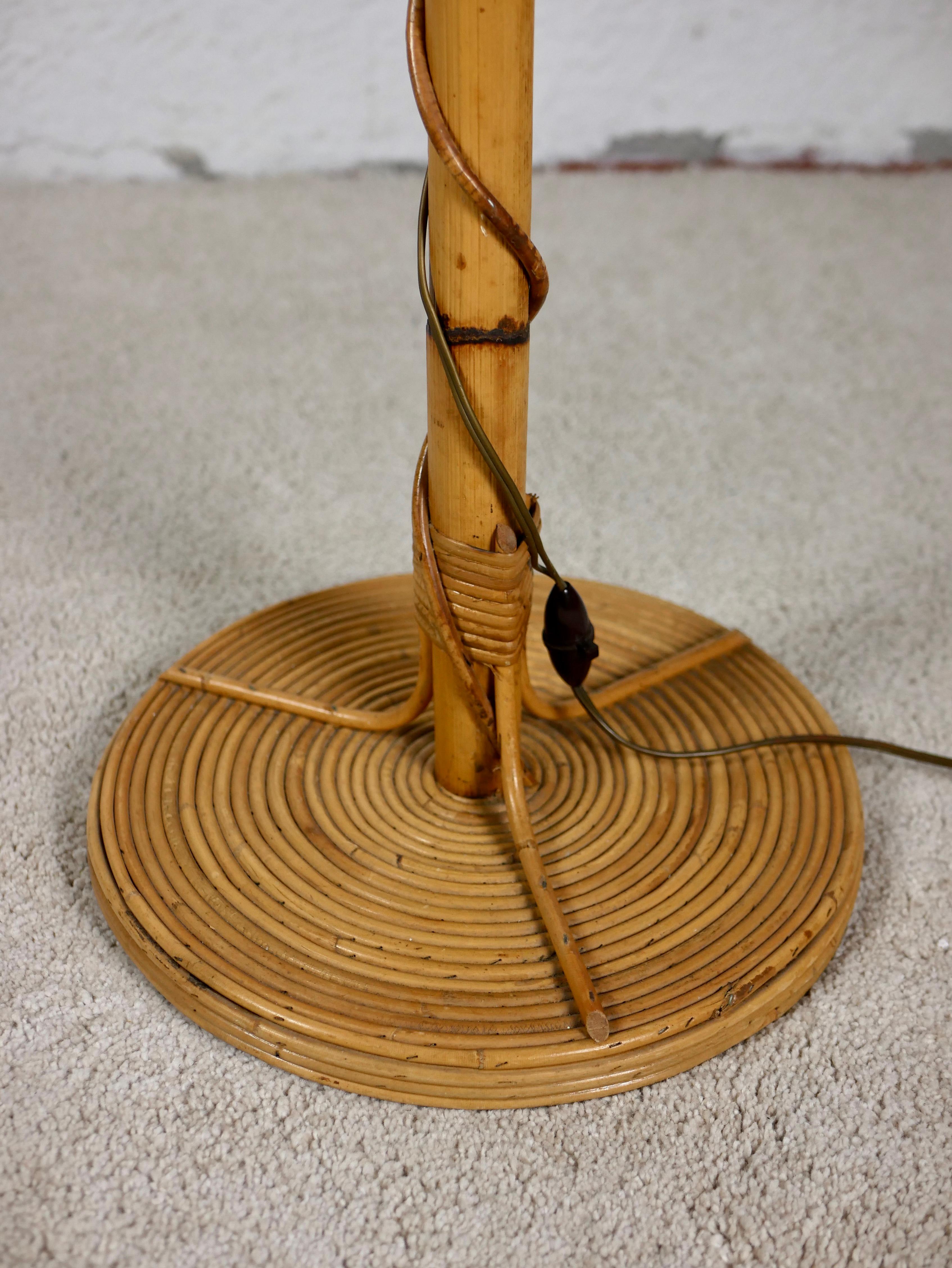 Bamboo French rattan floor lamp attributed to Louis Sognot, 1960s For Sale