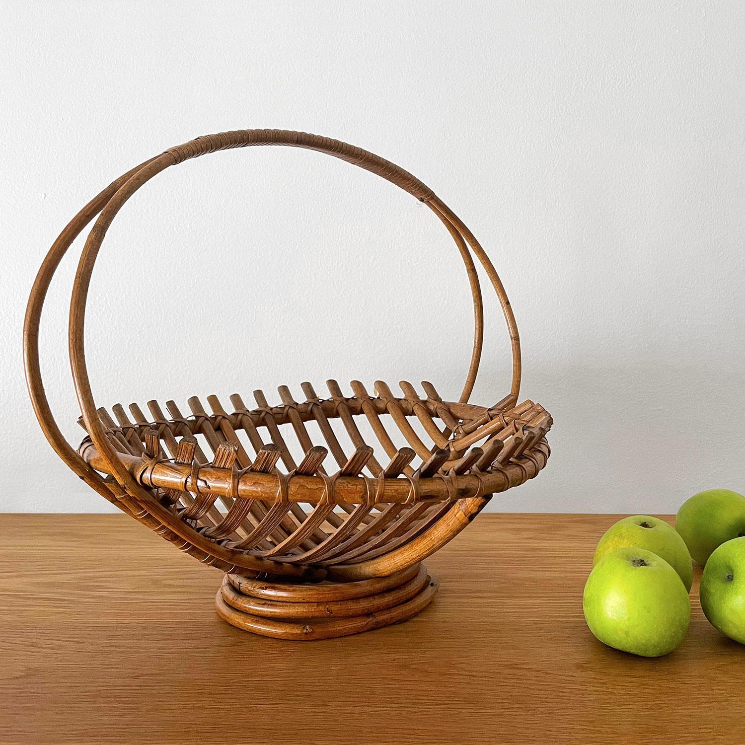 20th Century French Rattan Fruit Basket For Sale