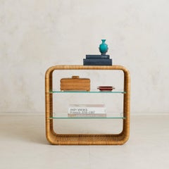 French Rattan + Glass Shelf in the Manner of Louis Sognot, 1960s