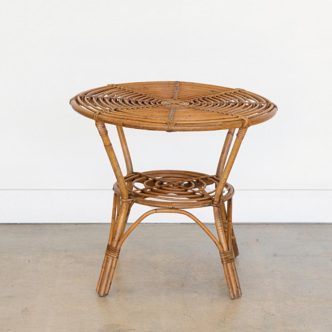 French Rattan Gueridon Table In Good Condition In Los Angeles, CA