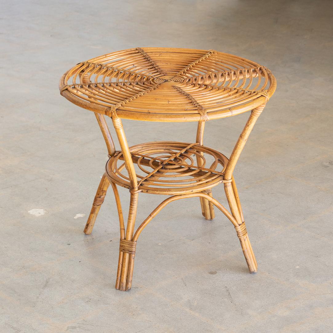 French Rattan Gueridon Table 1