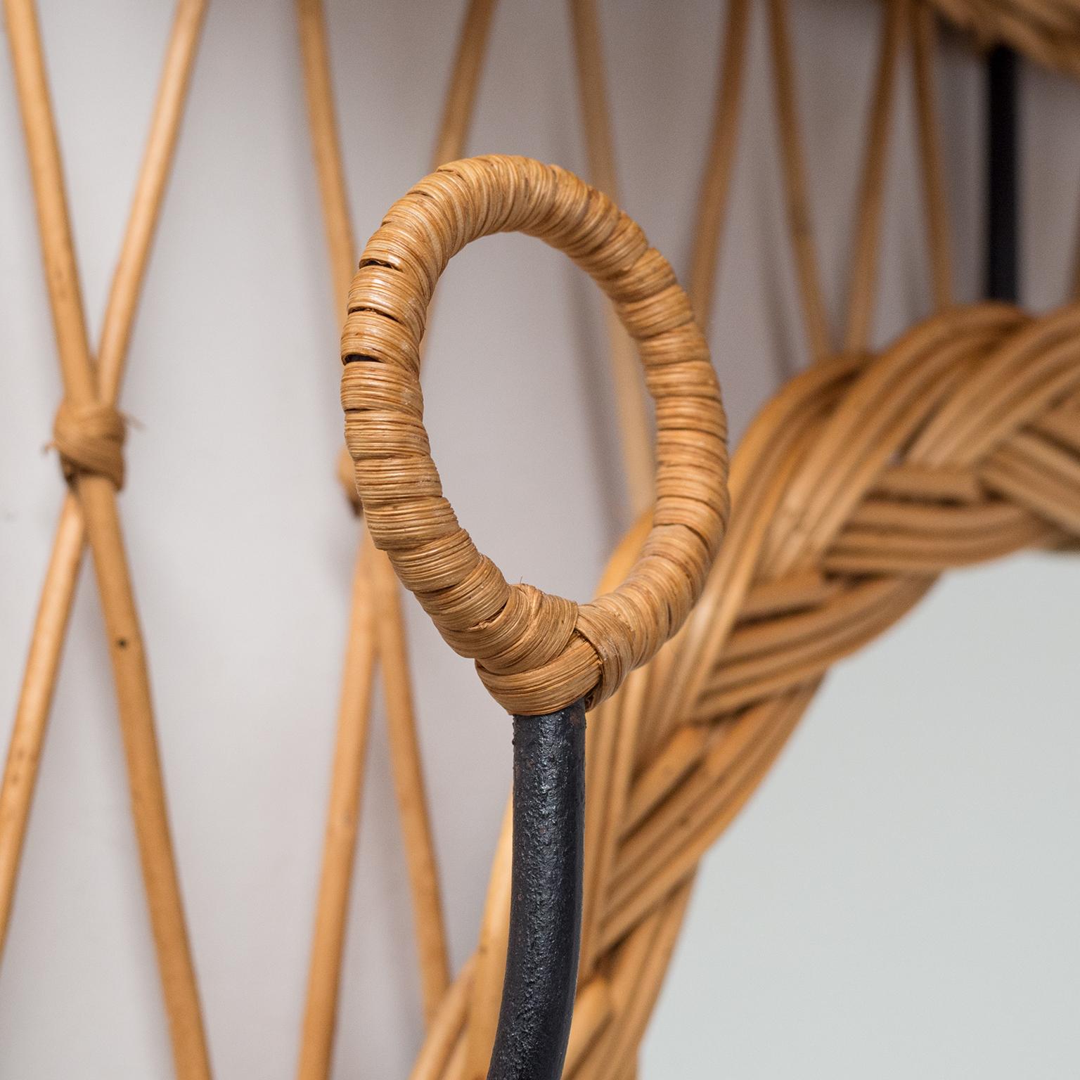 French Rattan Hat Rack with Mirror, circa 1960 5