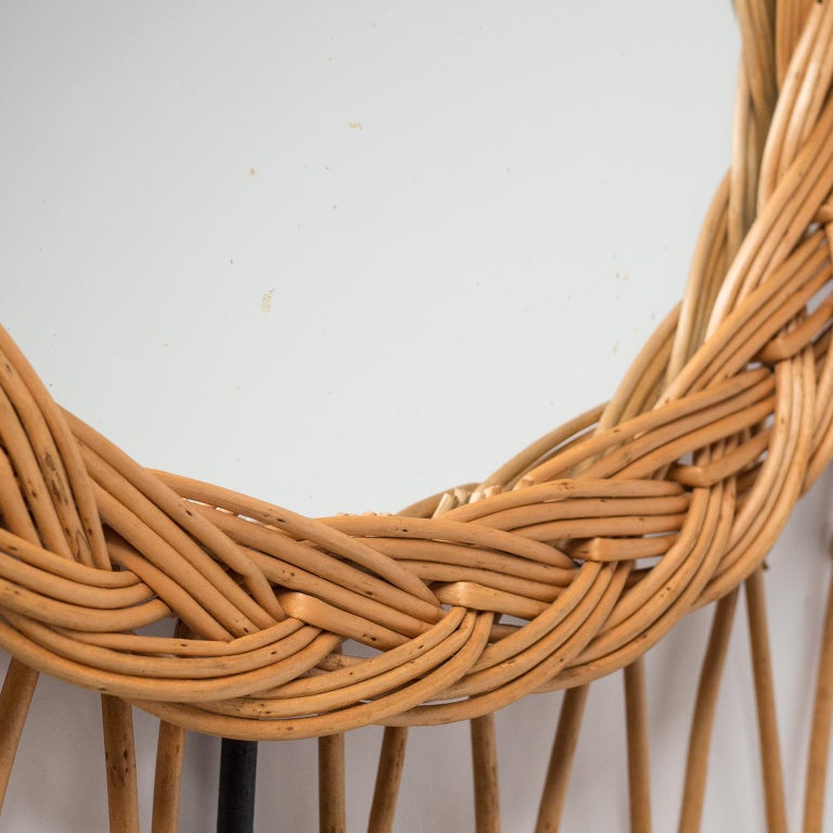 French Rattan Hat Rack with Mirror, circa 1960 For Sale at 1stDibs