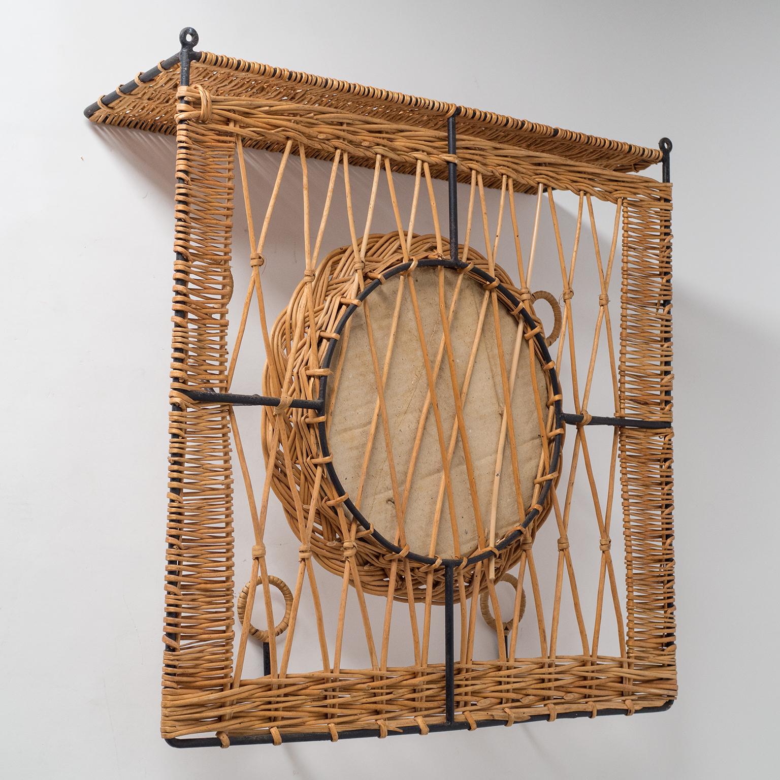 French Rattan Hat Rack with Mirror, circa 1960 3
