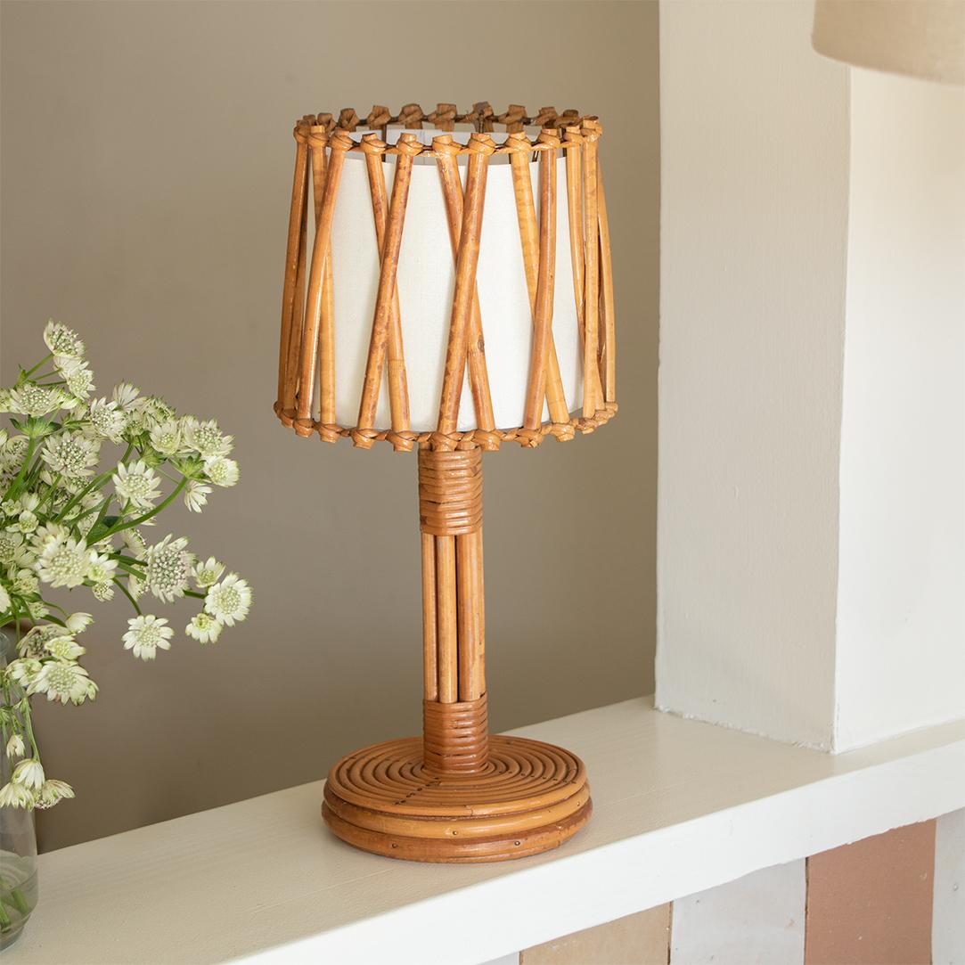 French Rattan Lamp by Louis Sognot In Good Condition In Los Angeles, CA