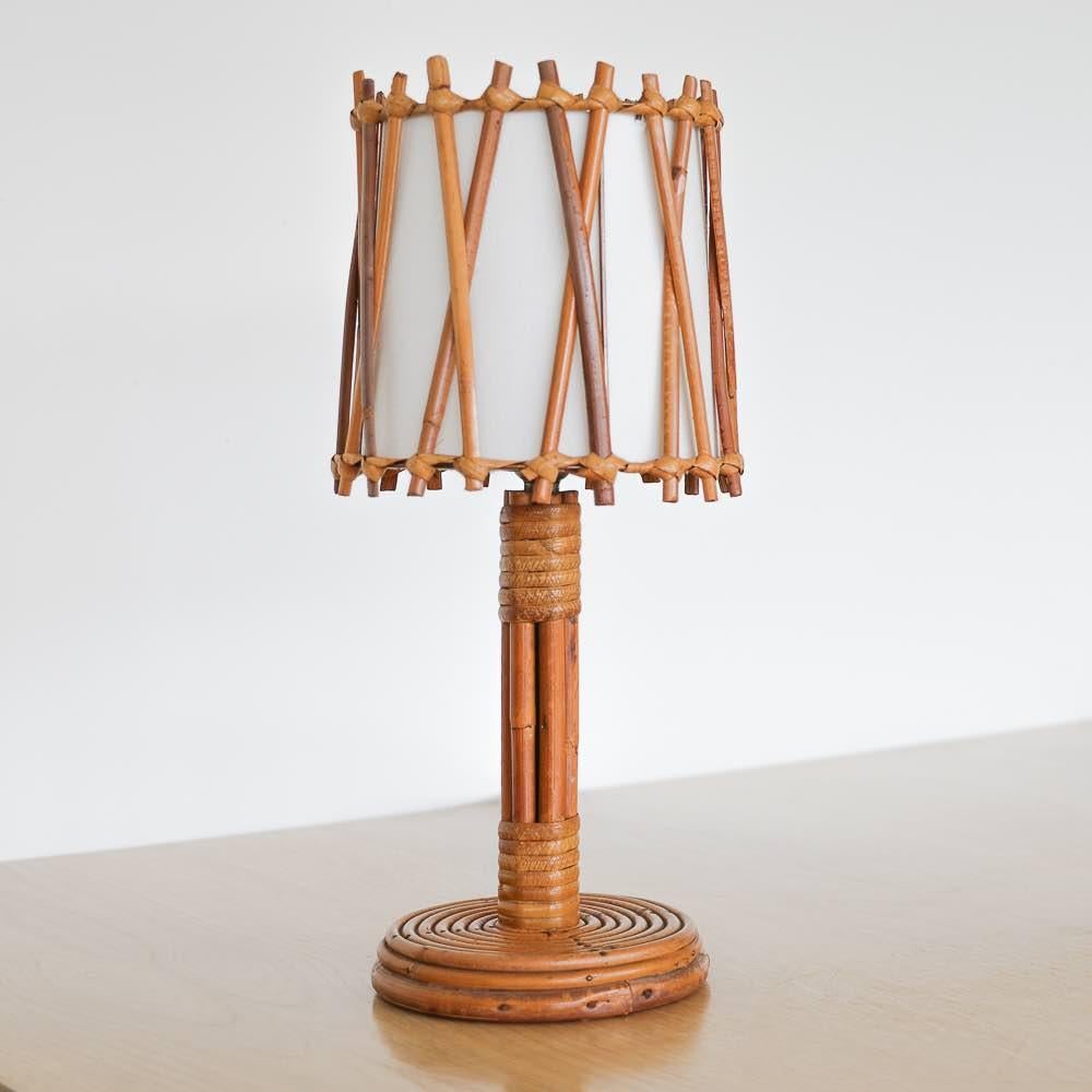 Silk French Rattan Lamp by Louis Sognot For Sale