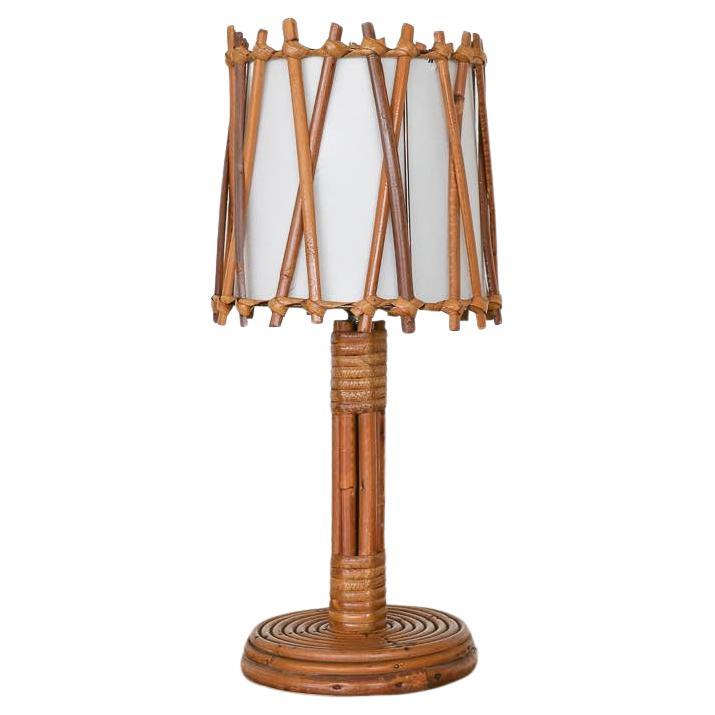 Französische Rattanlampe von Louis Sognot