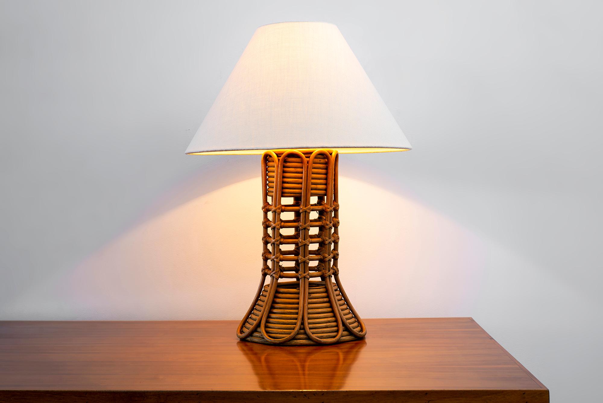 French Rattan Lamp In Good Condition In Beverly Hills, CA